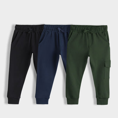 3 Pcs Interlock Joggers | Black, Royal Blue, Dark Olive