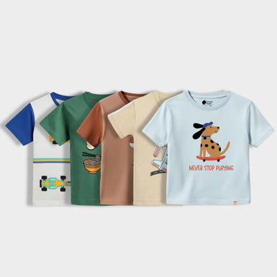 5 Pack Half Sleeves Unisex T-Shirts | Formula Racing, Korea, Ride And Roll, Plane, Pup Ride