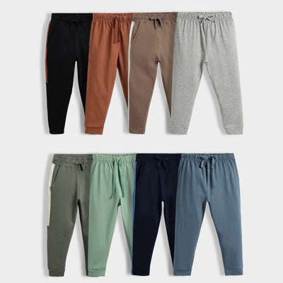 8 Pcs Cotton Joggers | Colour Block Black, Biscuit, Blue & Olive, Brown, Melange Grey, Green, Air Force Blue