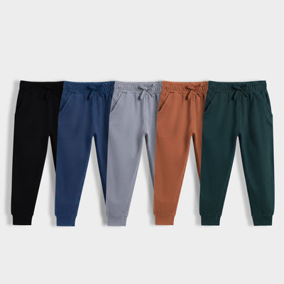 5 Pcs Cotton Joggers | Black, Royal Blue, Grey, Brown, Bottle Green
