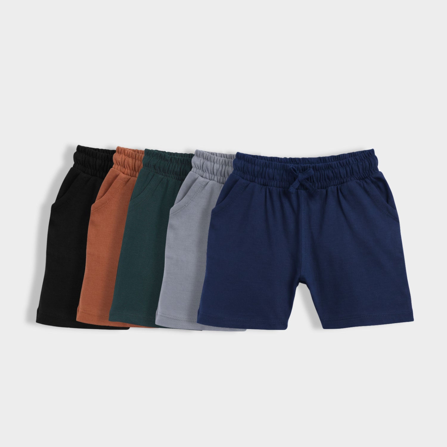 5 Pcs Cotton Shorts | Black, Brown, Bottle Green, Grey, Royal Blue