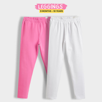 2 Pcs Leggings | Pink, White