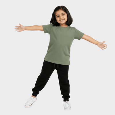 Half Sleeves Unisex T-Shirt & Joggers Set | Olive Green