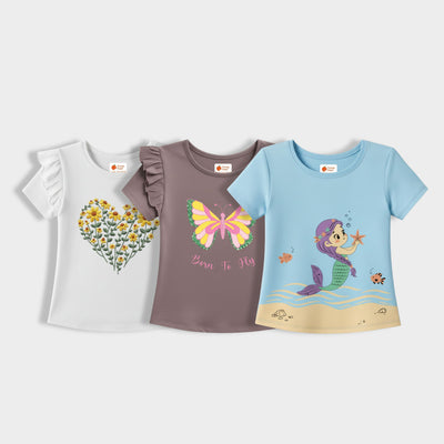 3 Pack Girls Top | Blooming Heart, Fairy Wings, Undersea Princess