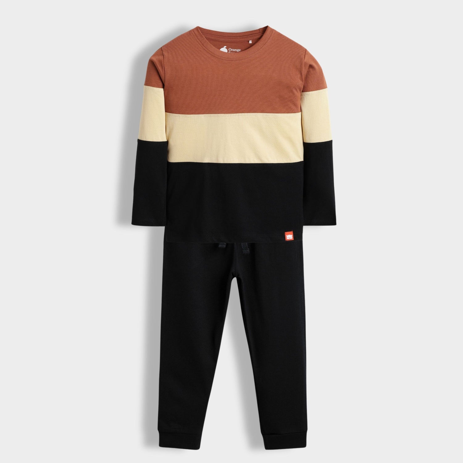 Full Sleeves Unisex T-Shirt & Joggers | Colour Block Brown