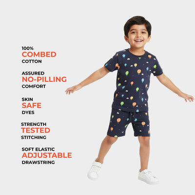 4 Pack T-Shirt & Shorts Unisex Co-ord Set | Cheetah, Hot Air, Oranges & Penguin