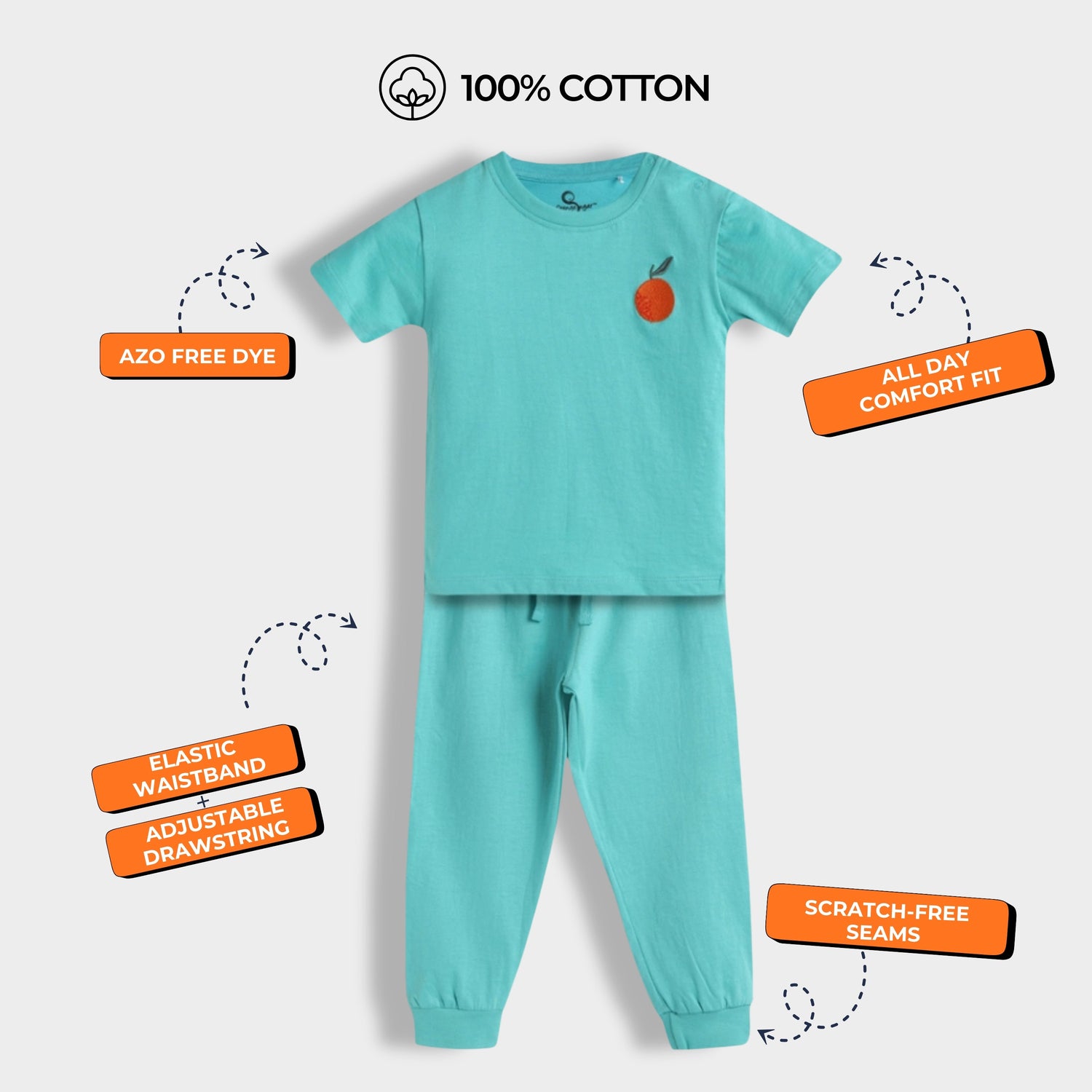 Half Sleeves Unisex Co-ord Set | Aqua Orange