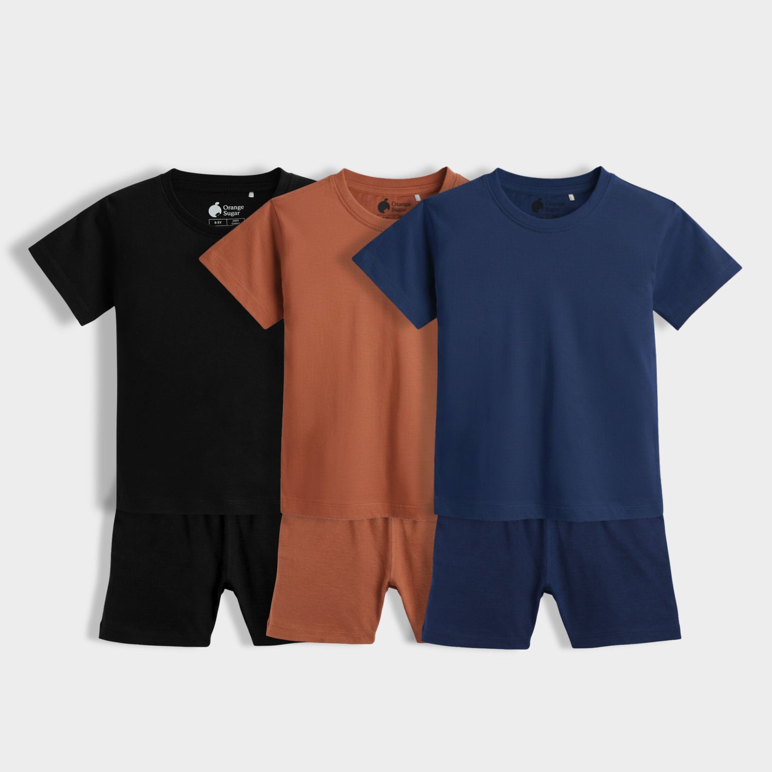 3 Pack T-Shirt & Shorts Unisex Co-ord Set | Black, Brown, Royal Blue