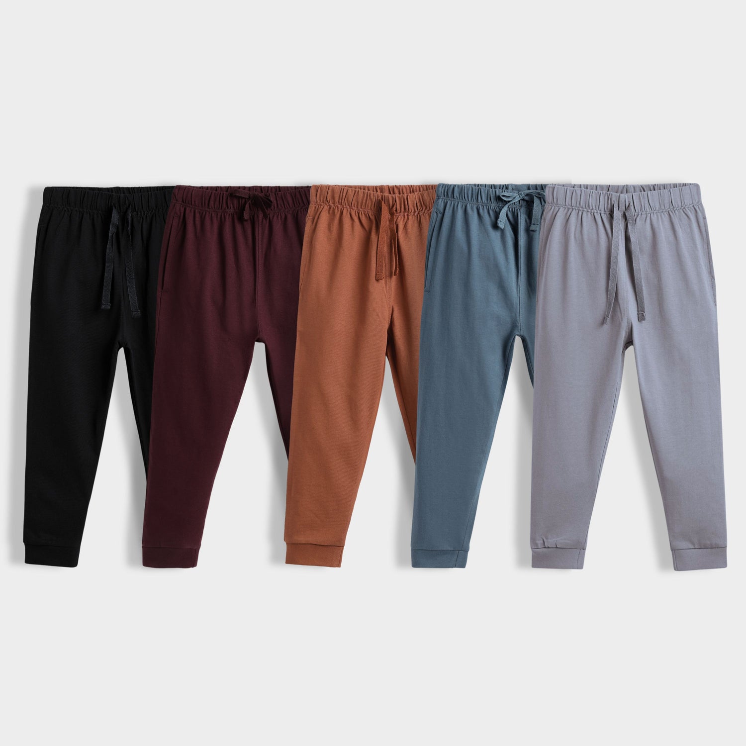 5 Pcs Cotton Joggers | Black, Wine, Brown, Air Force Blue, Grey