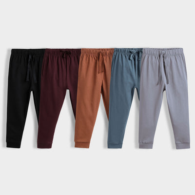 5 Pcs Cotton Joggers | Black, Wine, Brown, Air Force Blue, Grey