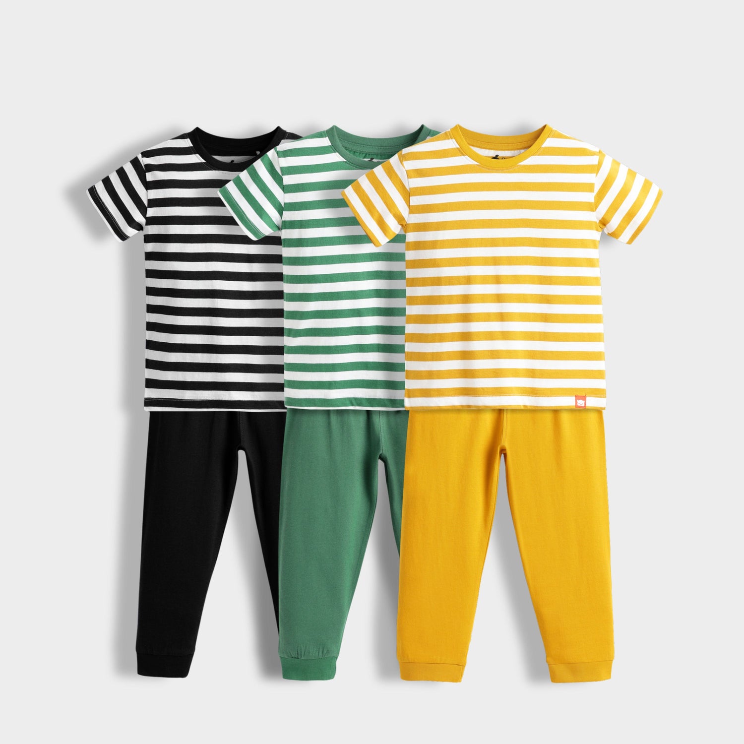 3 Pack Half Sleeves Unisex Co-ord Set | Black Stripes, Green Stripes, Yellow Stripes