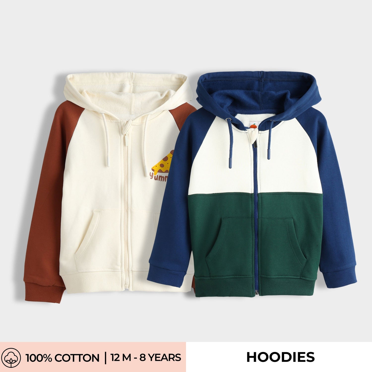 2 Pack Winter Hoodies | Pizza, Color Block Green