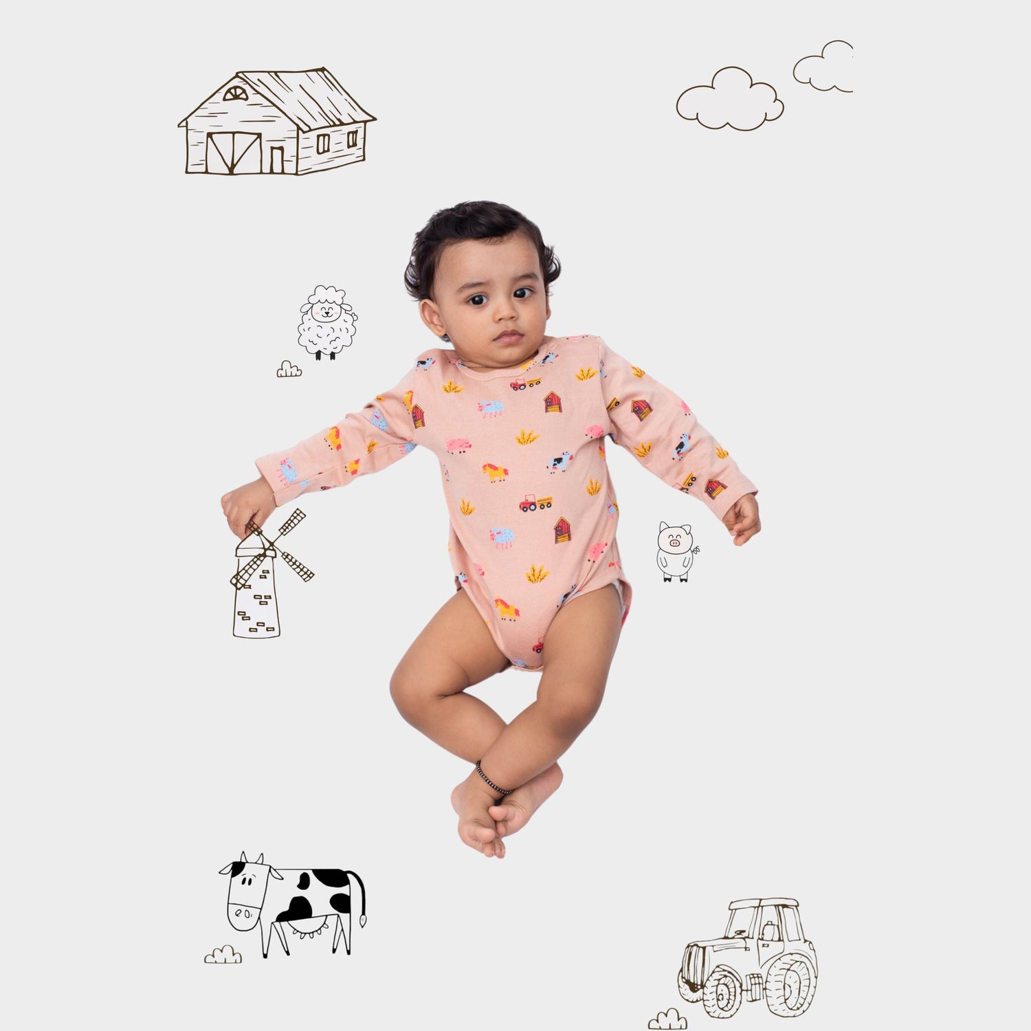 2 Pcs Full Sleeves Bodysuit | Farm, Off White