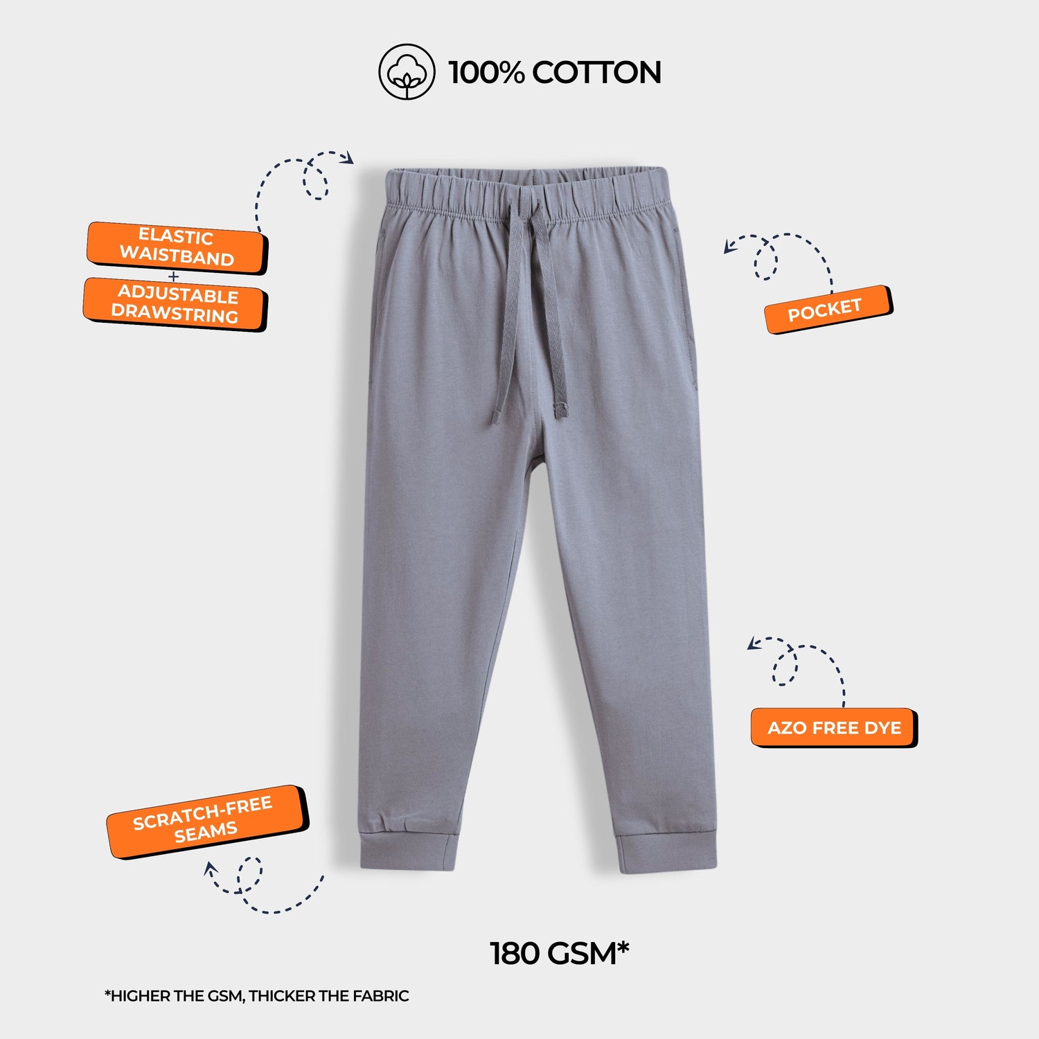 3 Pcs Cotton Joggers | Grey, Blue, Green