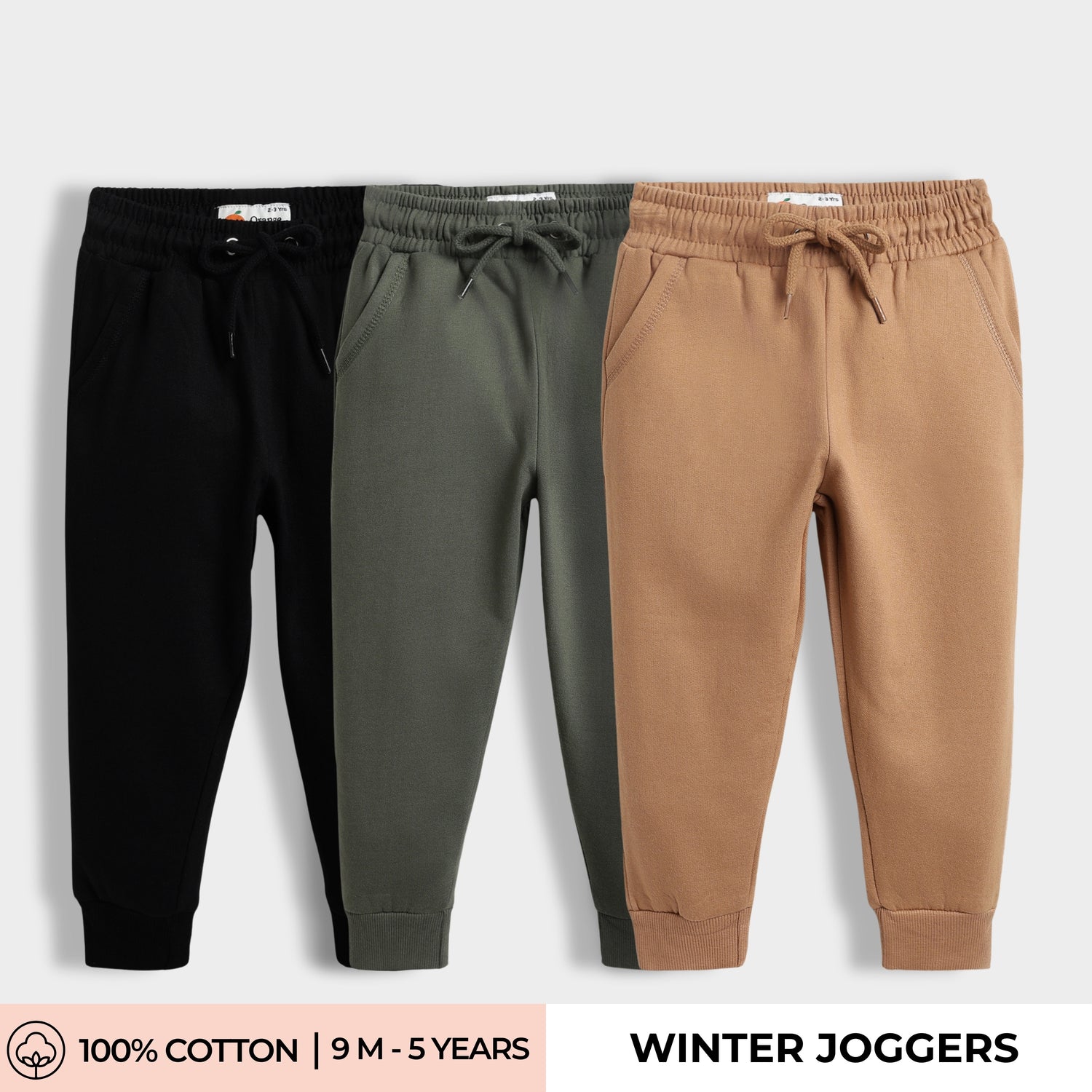 3 Pcs Winter Joggers | Black, Green, Brown
