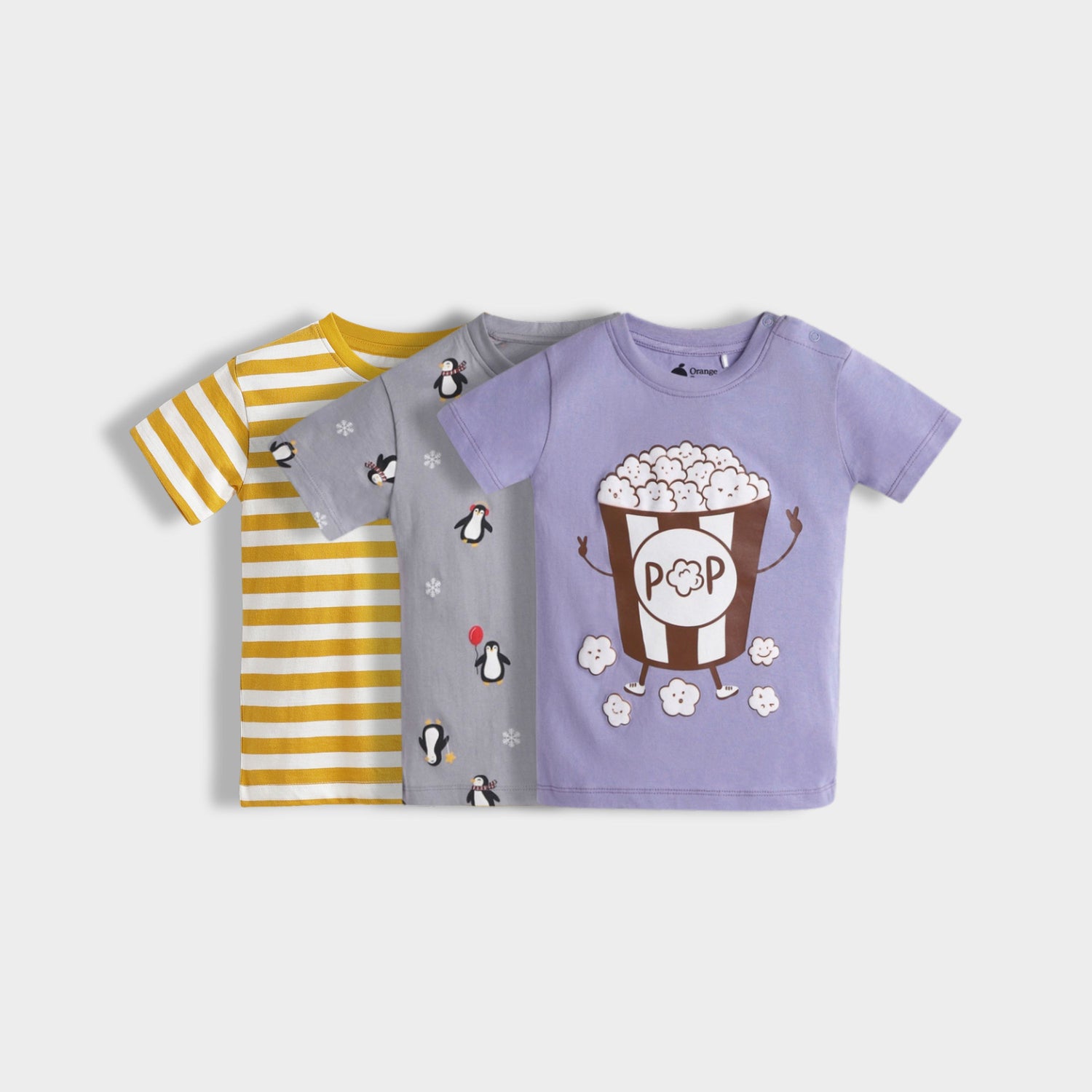 3 Pack Half Sleeves Unisex T-Shirts | Yellow Stripes, Penguin, Popcorn