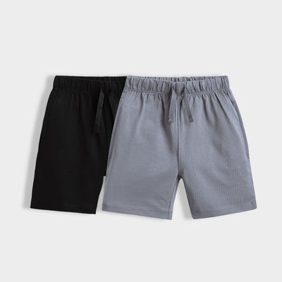 2 Pcs Cotton Shorts | Black, Grey