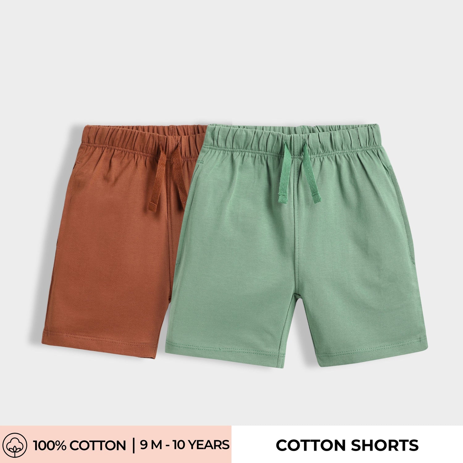 2 Pcs Cotton Shorts | Brown, Green