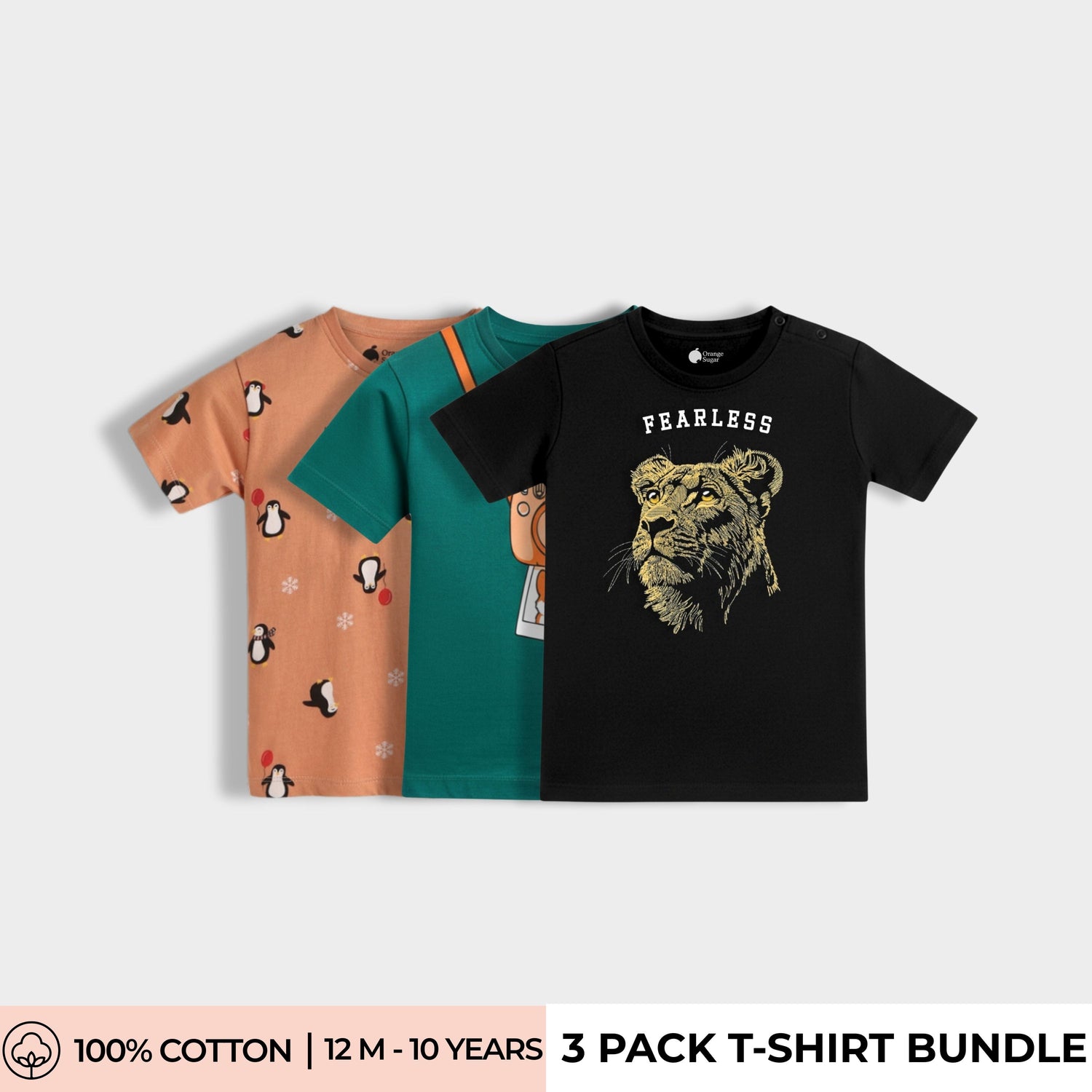 3 Pack Half Sleeves Unisex T-Shirts | Penguin Chill, Camera, Fearless Lion