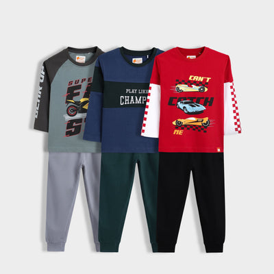 3 Pack Full Sleeves Unisex Co-ord Set | Super Bike, Champion, Fast Wheels