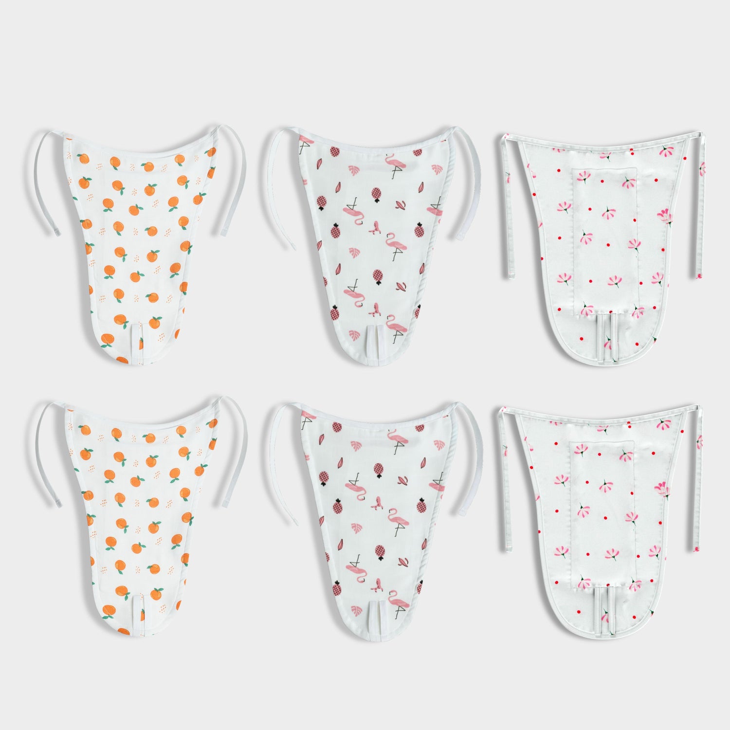 6 Pack Muslin Nappies | Sweet Oranges, Pink Bird, Flower