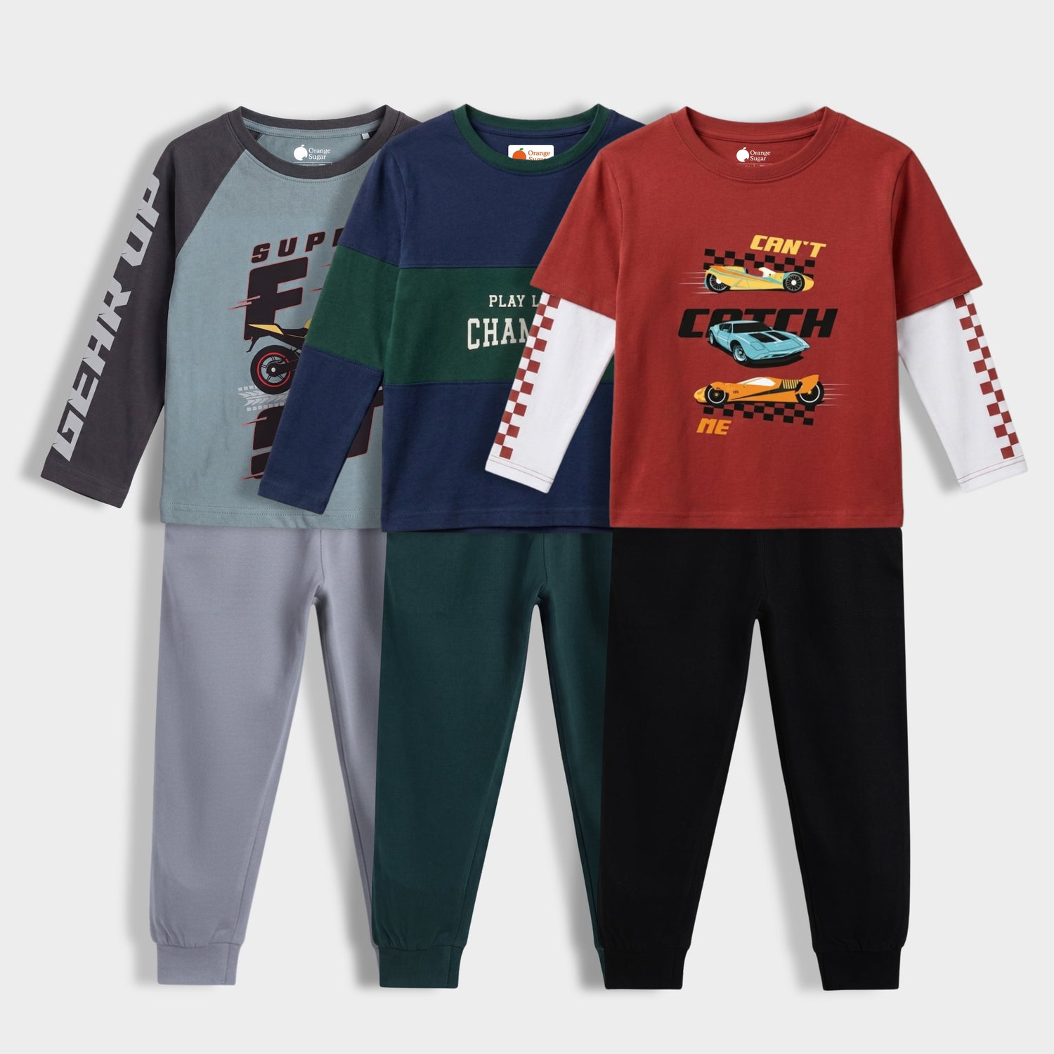 3 Pack Full Sleeves Unisex Co-ord Set | Super Bike, Champion, Fast Wheels
