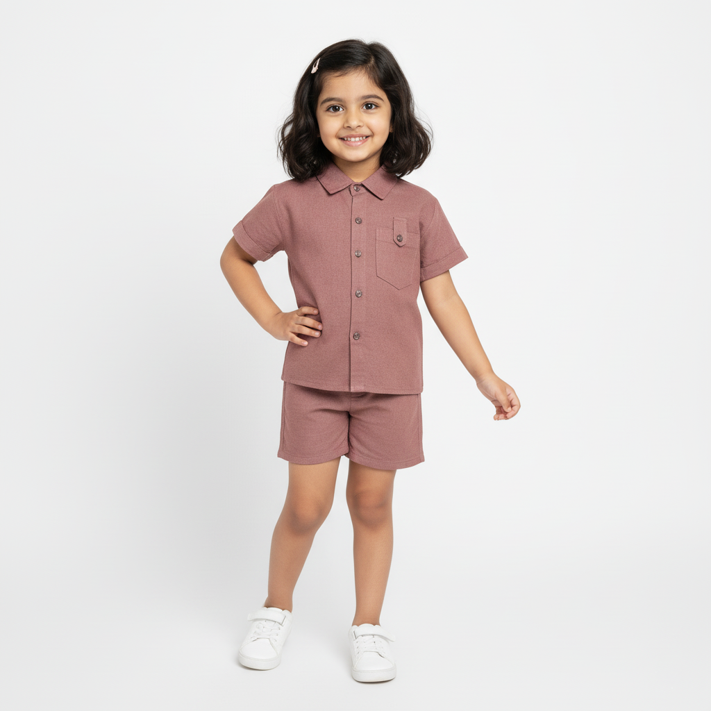 Half Sleeves Unisex Cotton Linen Shirt & Shorts Co-ord Set | Rustic Mocha