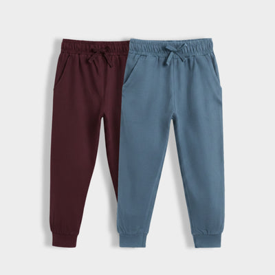 2 Pcs Cotton Joggers | Wine, Air Force Blue