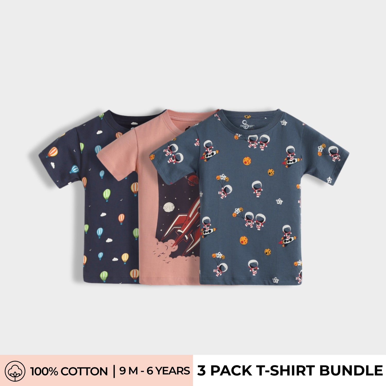 3 Pack Half Sleeves T-Shirt | Hot Air, Rocket, Space