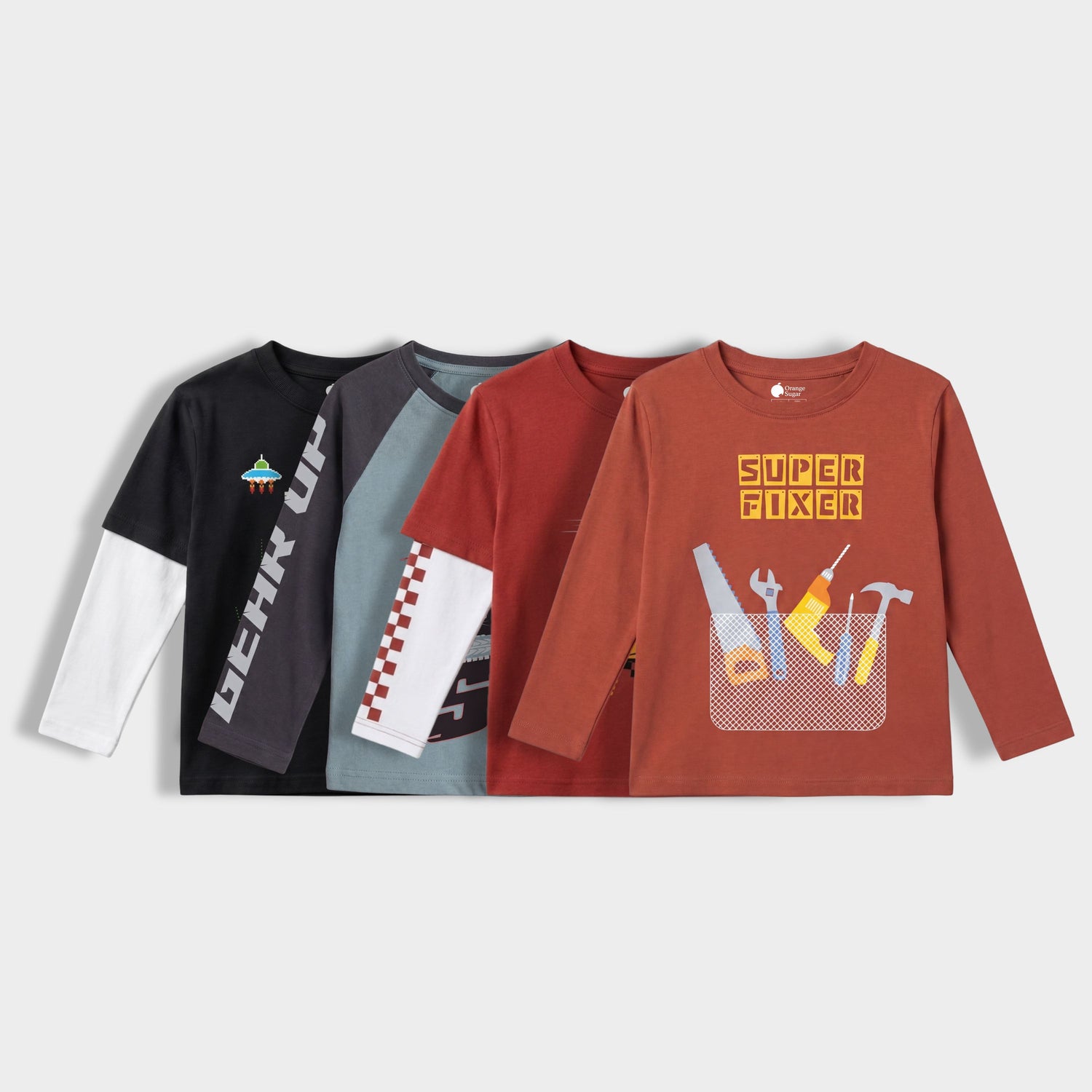 4 Pack Full Sleeves Unisex T-Shirts | Game Buddy, Super Bike, Fast Wheels, Super Fixer