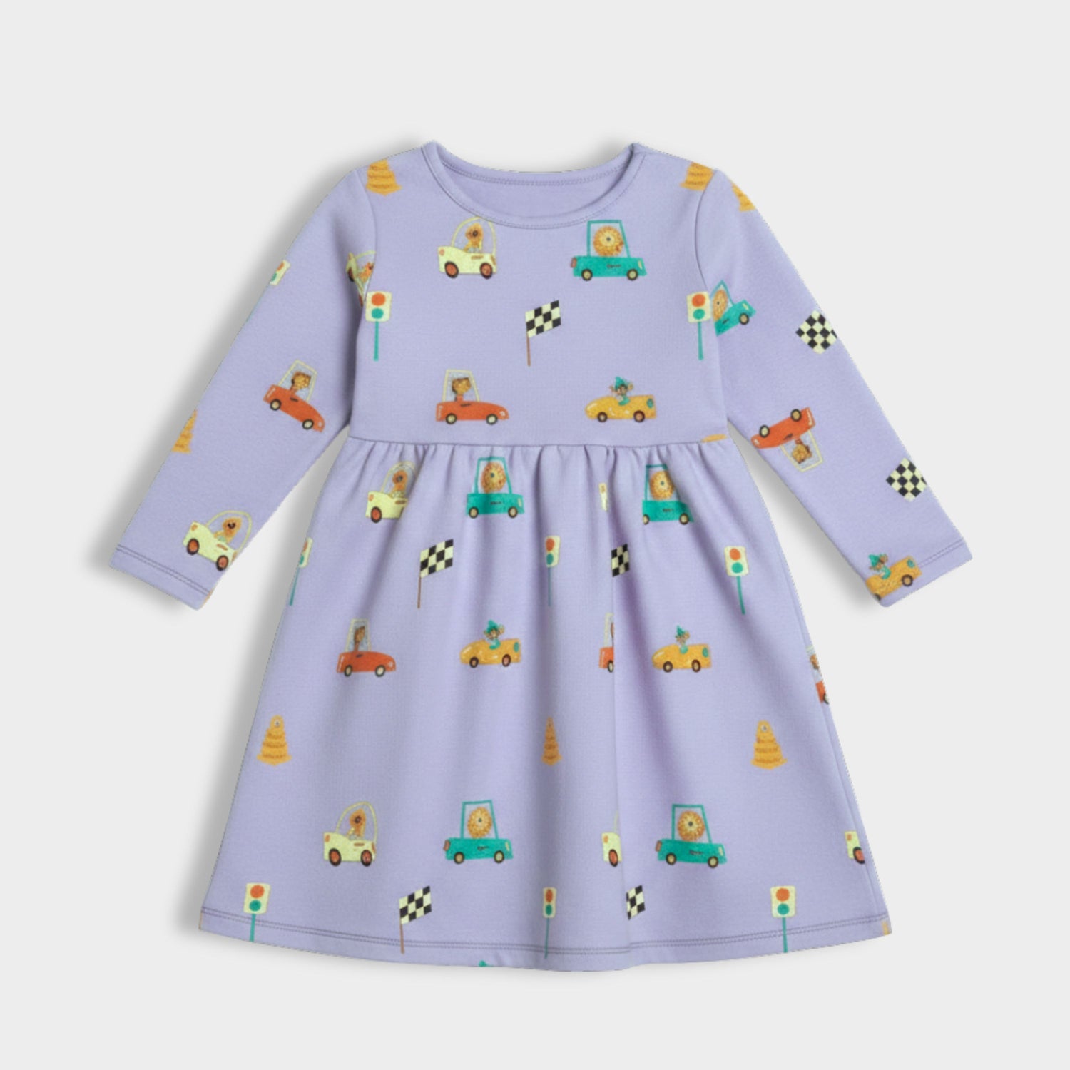 Long Sleeves Printed Dress | Racing Cars