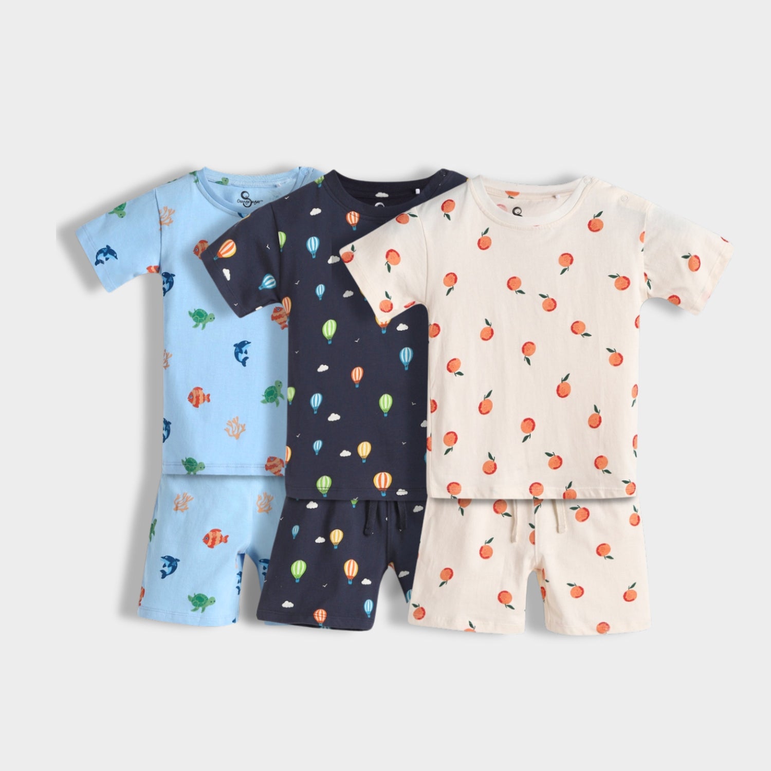 3 Pack T-Shirt & Shorts Unisex Co-ord Set | Hot Air, Underwater & Oranges