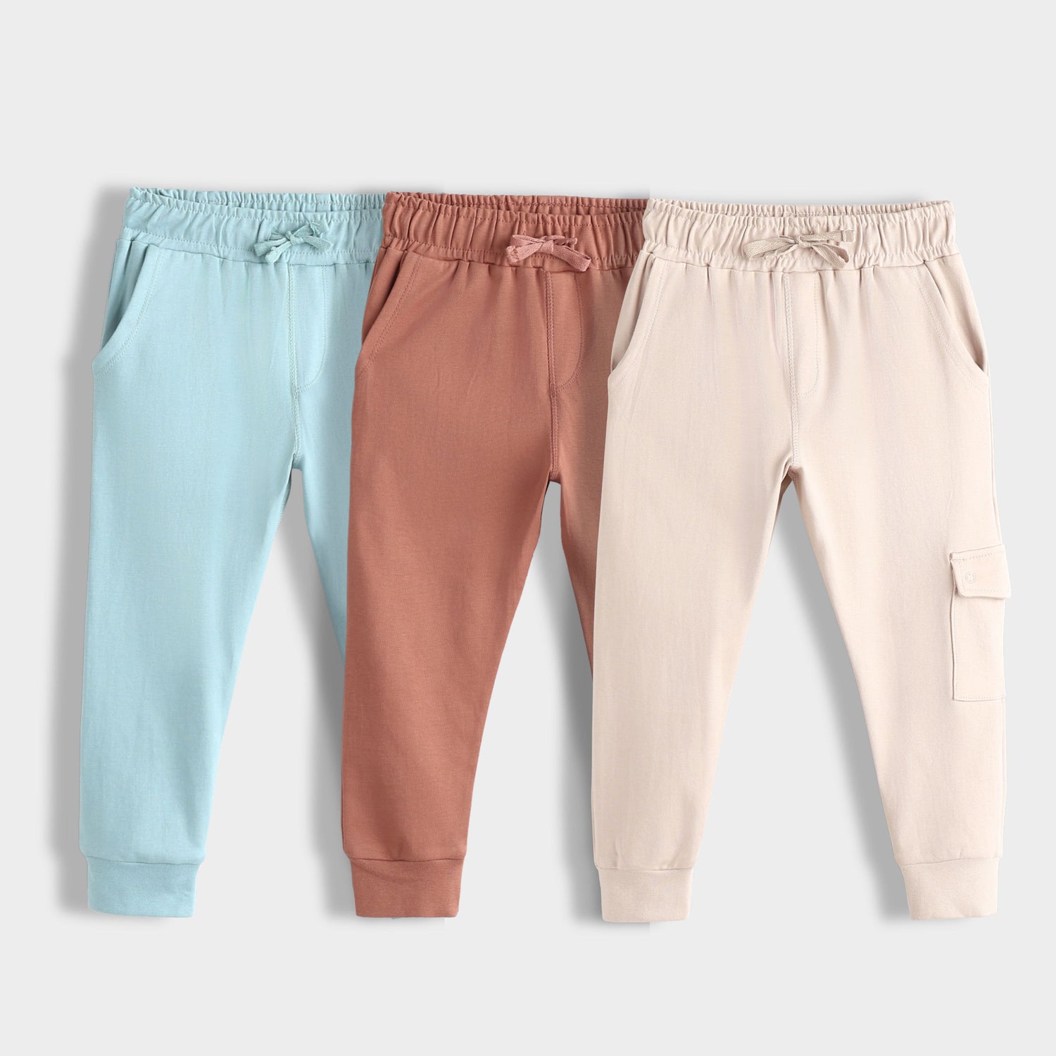3 Pcs Interlock Joggers | Scam Blue, Honey Brown, Beige