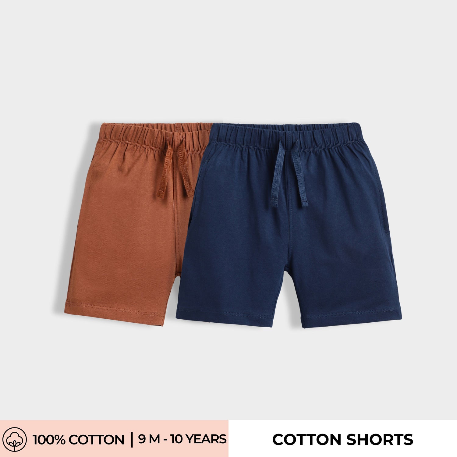 2 Pcs Cotton Shorts | Brown, Blue