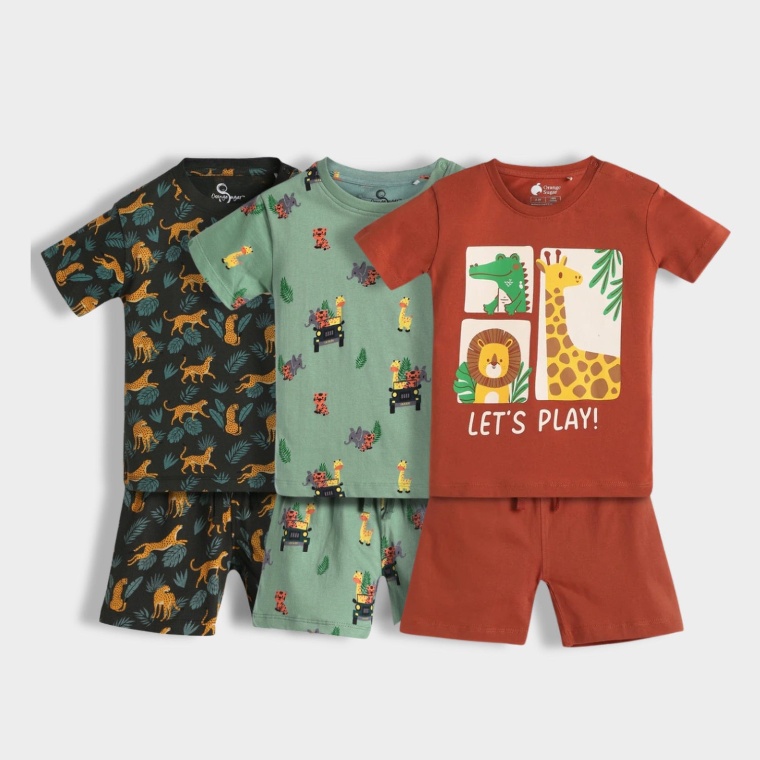 3 Pack T-Shirt & Shorts Unisex Co-ord Set | Cheetah, Jungle, Zoo
