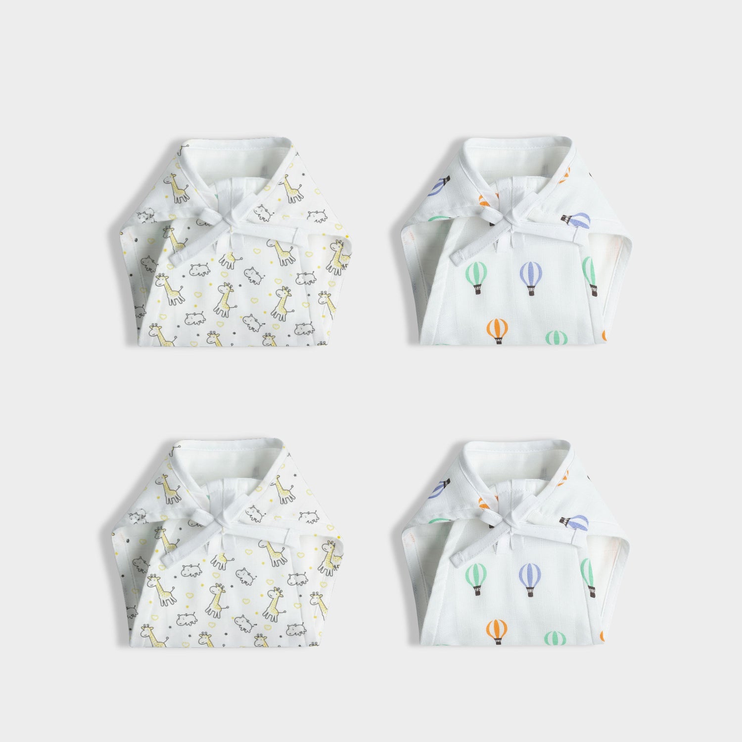 4 Pack Muslin Nappies | Jolly Giraffe, Balloon Ride