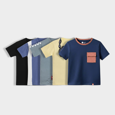 5 Pack Half Sleeves Unisex T-Shirts | Black, Goal, Race Day, Music Buddy, Diesel Blue