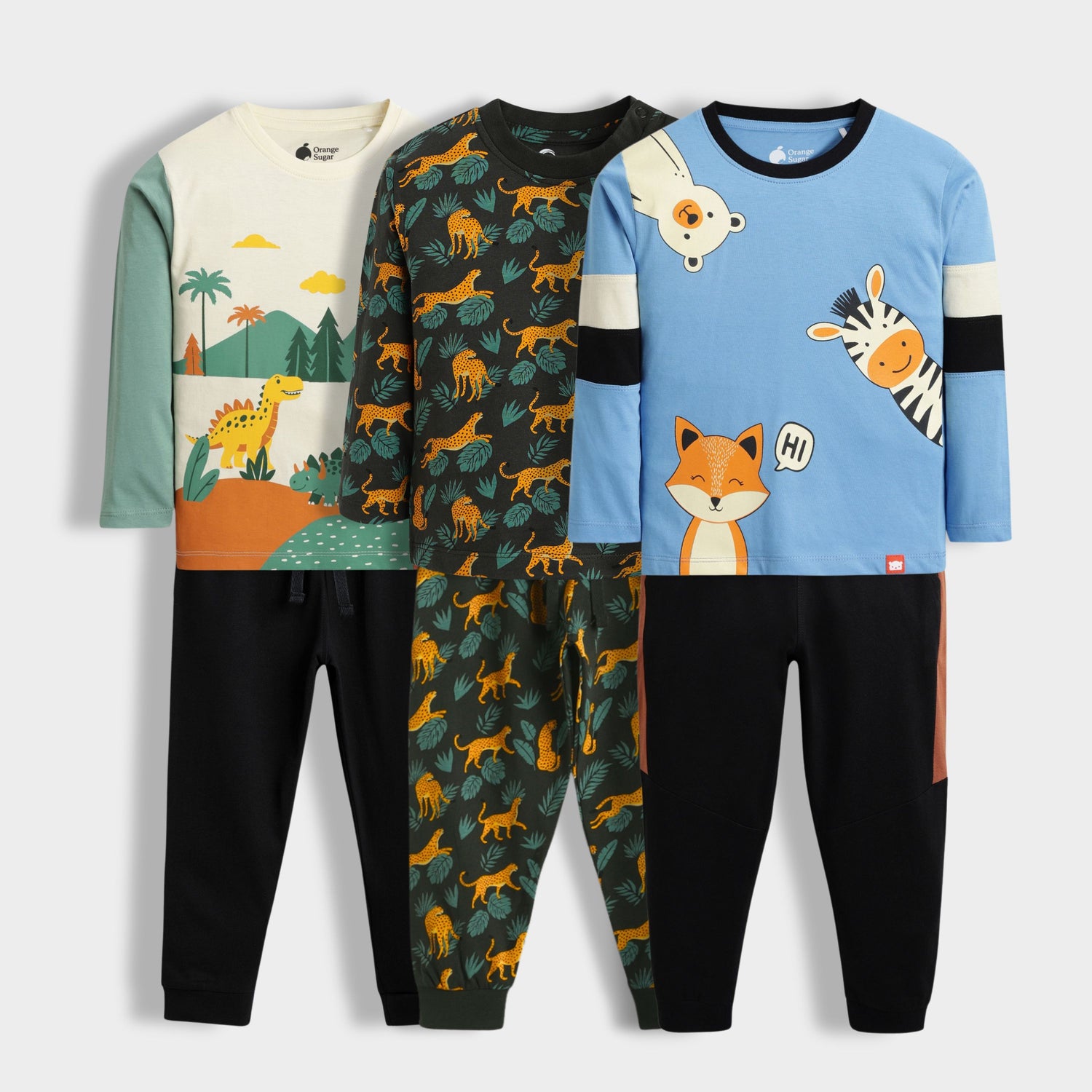 3 Pack Full Sleeves Unisex Co-ord Set | Dino, Cheetah, Peek A Boo