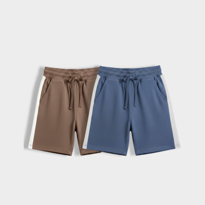 2 Pcs Cotton Shorts | Indigo Blue, Biscuit Brown