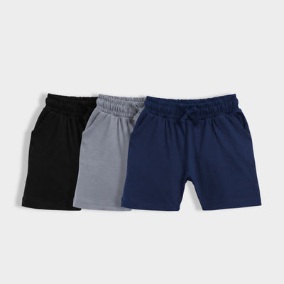 3 Pcs Cotton Shorts | Black, Grey, Blue