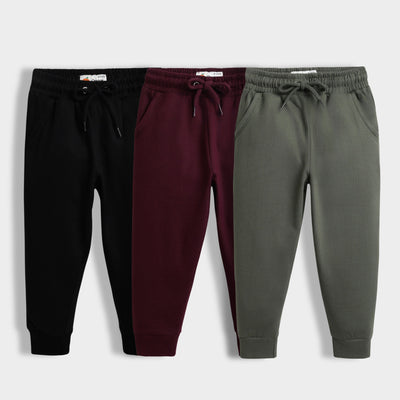 3 Pcs Winter Joggers | Black, Wine, Green