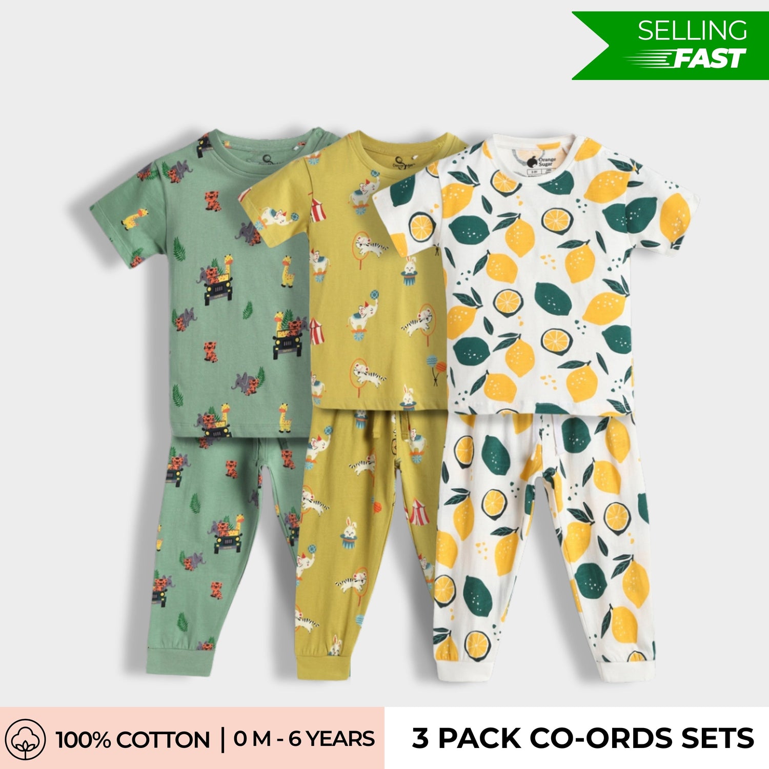 3 Pack Half Sleeves Unisex Co-ord Set | Lemon, Circus, Jungle