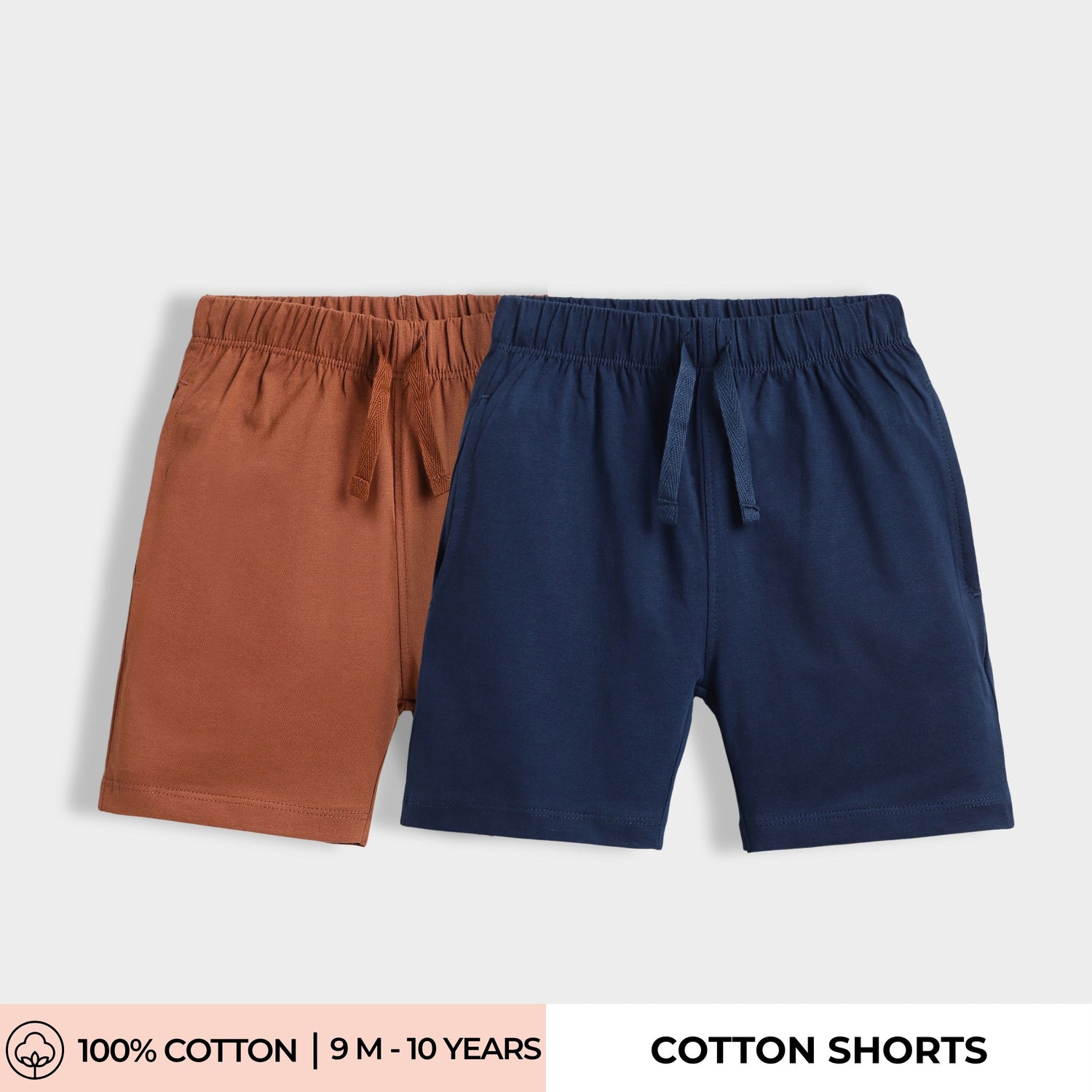 2 Pcs Cotton Shorts | Brown, Blue