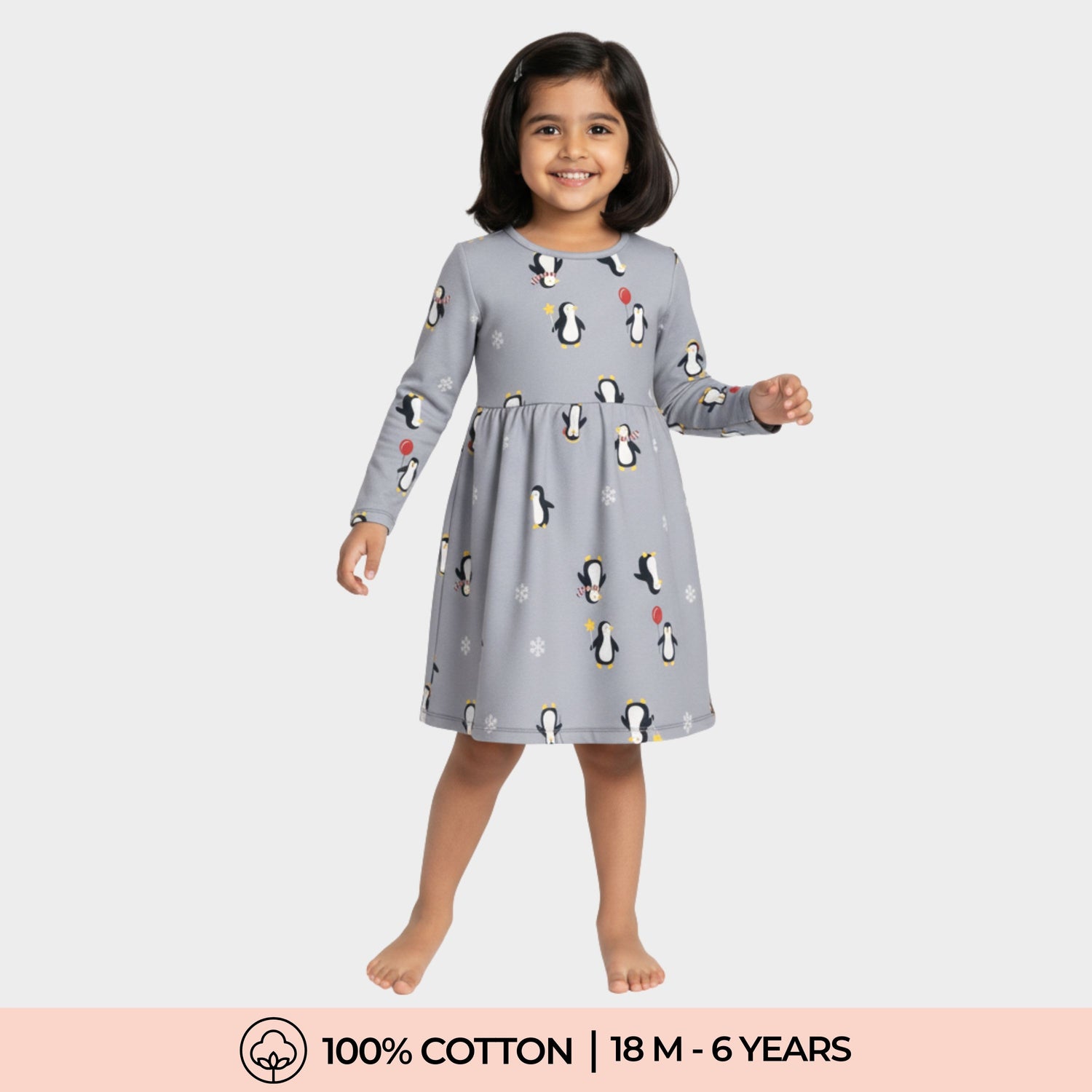 Long Sleeves Printed Dress | Party Penguin