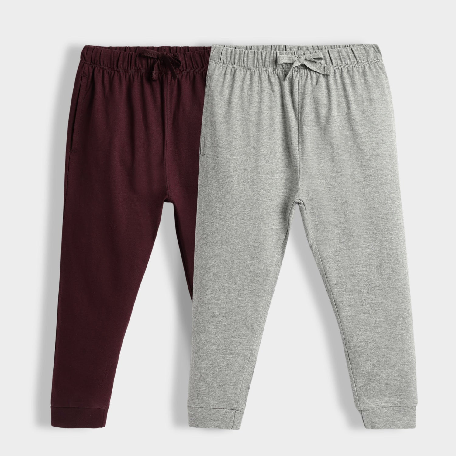 2 Pcs Cotton Joggers | Wine, Melange Grey