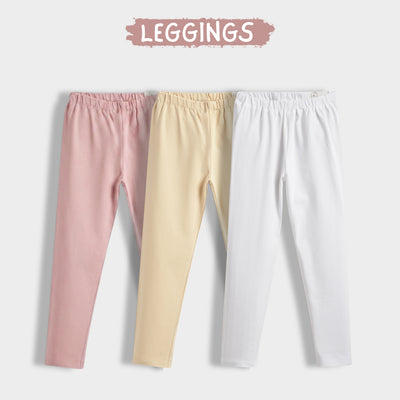 3 Pcs Leggings | Rose Pink, Beige, White