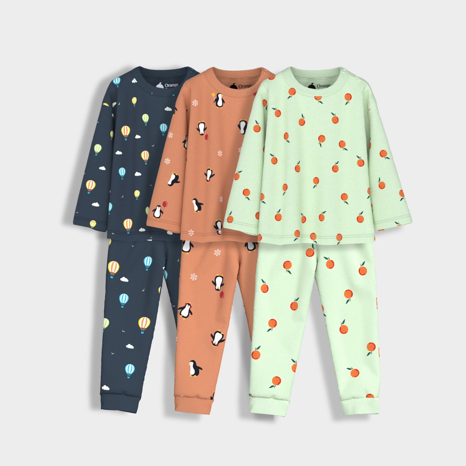 3 Pack Full Sleeves Unisex Co-ord Set | Penguin Chill, Hot Air & Orange Bliss