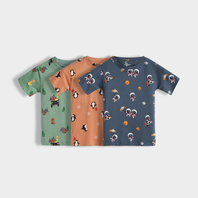 3 Pack Half Sleeves T-Shirt | Jungle, Penguin Chill, Space