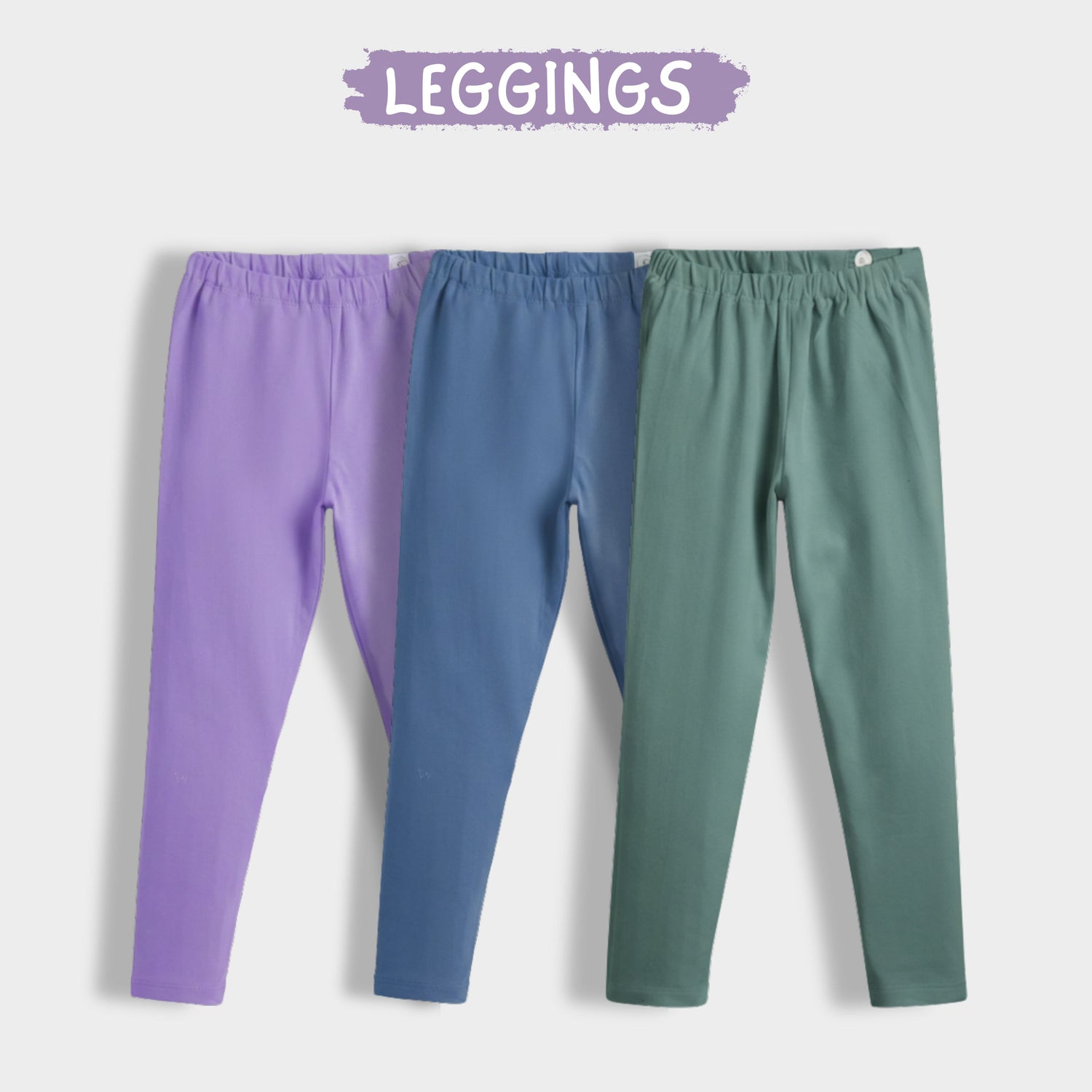 3 Pcs Leggings | Air Force Blue, Green, Lavender