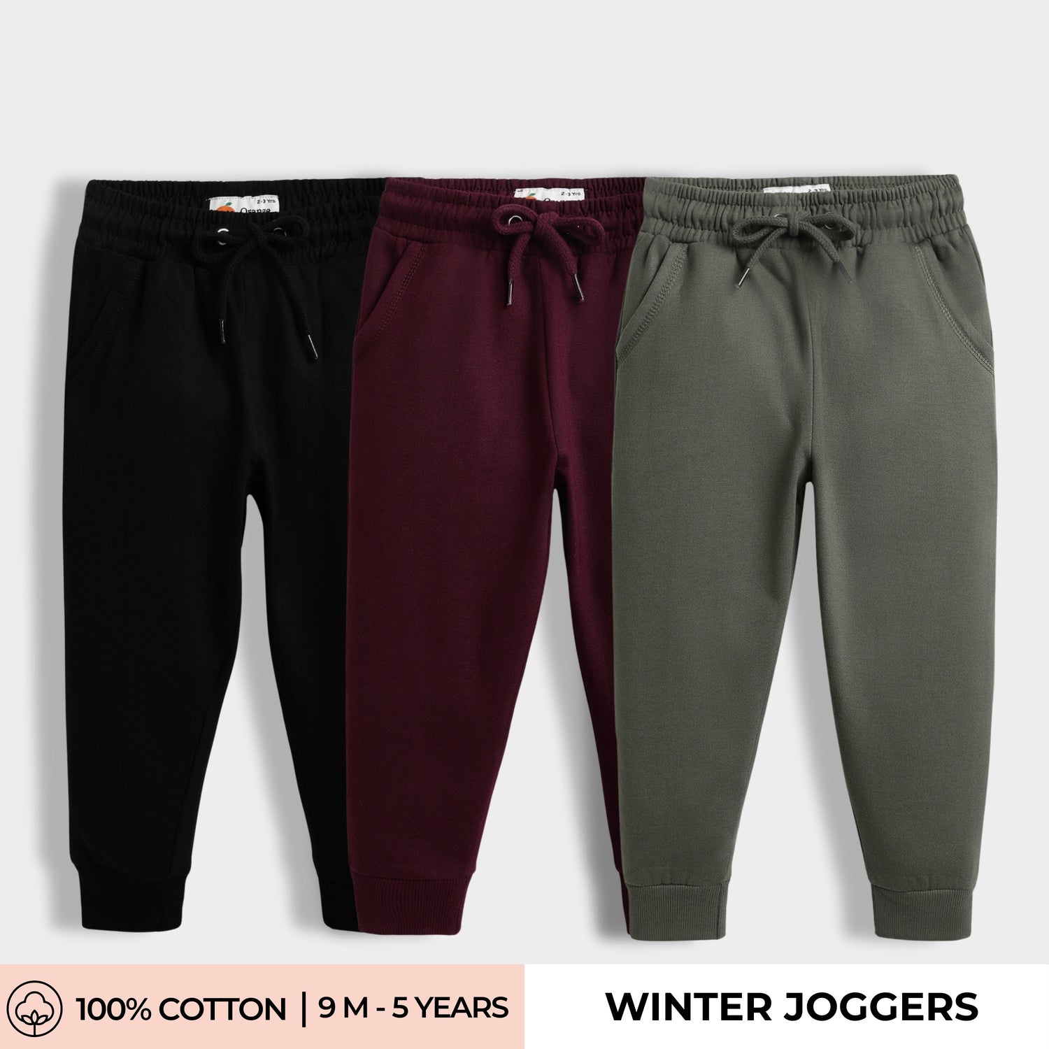 3 Pcs Winter Joggers | Black, Wine, Green